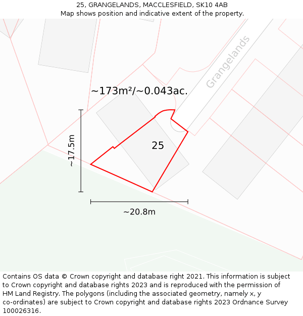 25, GRANGELANDS, MACCLESFIELD, SK10 4AB: Plot and title map