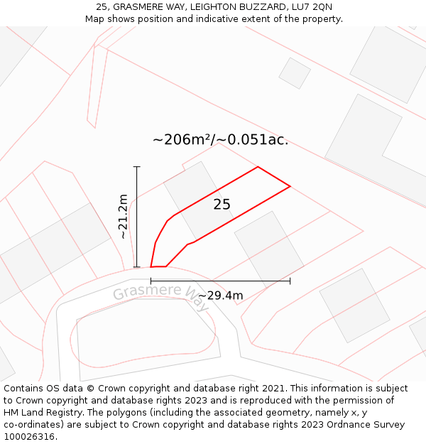 25, GRASMERE WAY, LEIGHTON BUZZARD, LU7 2QN: Plot and title map