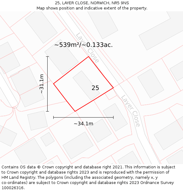 25, LAYER CLOSE, NORWICH, NR5 9NS: Plot and title map