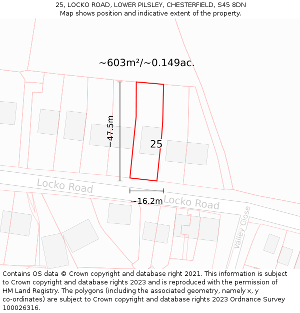 25, LOCKO ROAD, LOWER PILSLEY, CHESTERFIELD, S45 8DN: Plot and title map