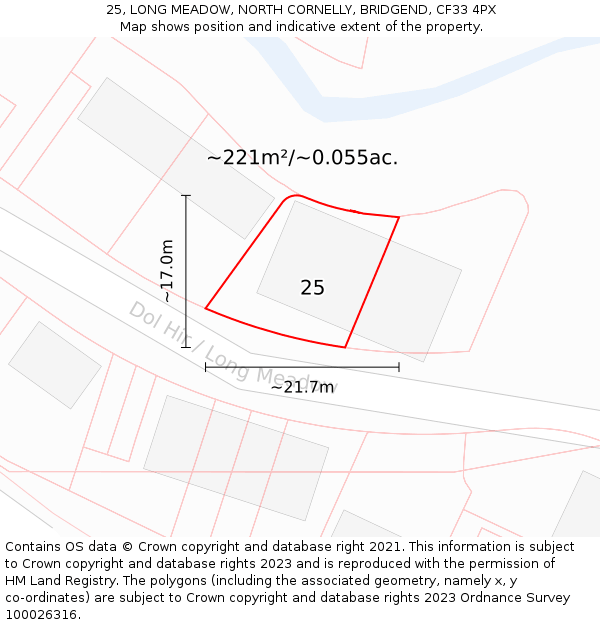 25, LONG MEADOW, NORTH CORNELLY, BRIDGEND, CF33 4PX: Plot and title map