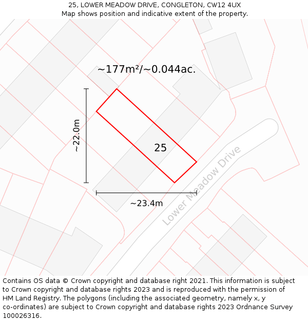 25, LOWER MEADOW DRIVE, CONGLETON, CW12 4UX: Plot and title map