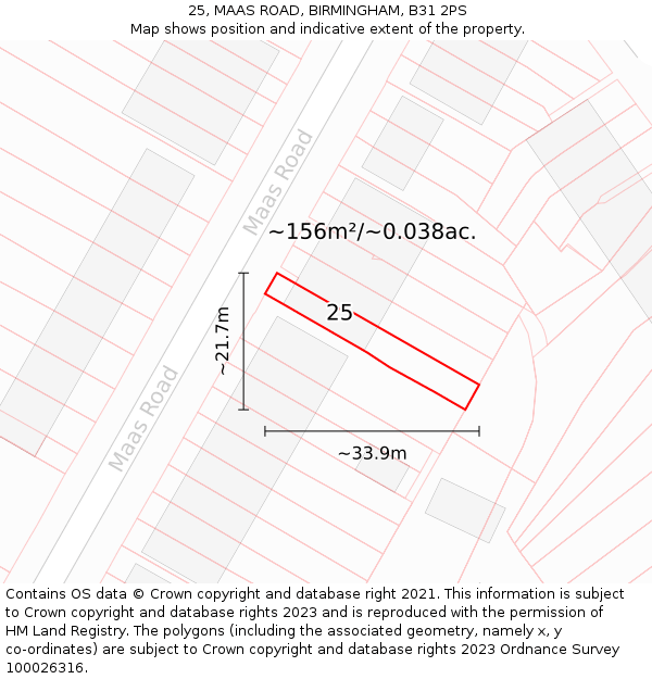 25, MAAS ROAD, BIRMINGHAM, B31 2PS: Plot and title map