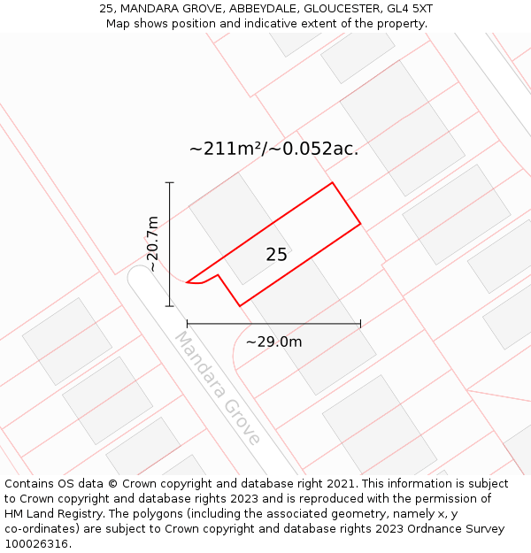 25, MANDARA GROVE, ABBEYDALE, GLOUCESTER, GL4 5XT: Plot and title map