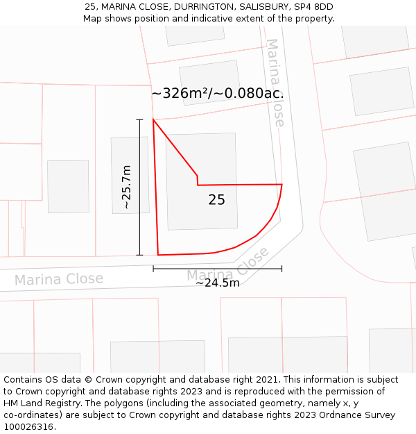 25, MARINA CLOSE, DURRINGTON, SALISBURY, SP4 8DD: Plot and title map