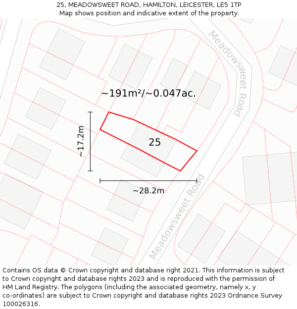 25, MEADOWSWEET ROAD, HAMILTON, LEICESTER, LE5 1TP: Plot and title map