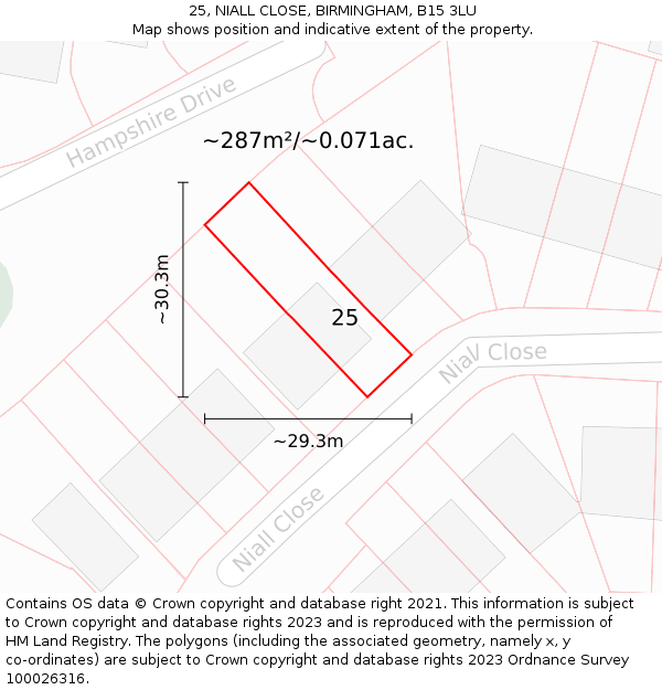 25, NIALL CLOSE, BIRMINGHAM, B15 3LU: Plot and title map