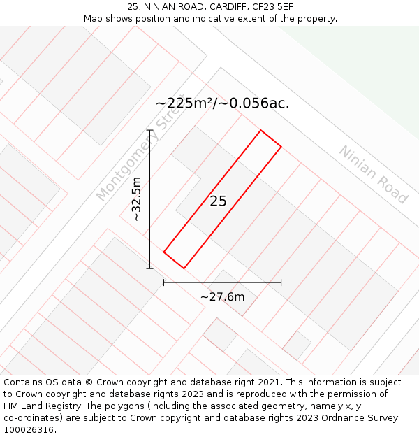 25, NINIAN ROAD, CARDIFF, CF23 5EF: Plot and title map