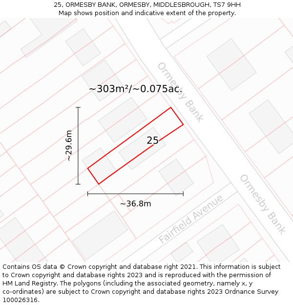 25, ORMESBY BANK, ORMESBY, MIDDLESBROUGH, TS7 9HH: Plot and title map