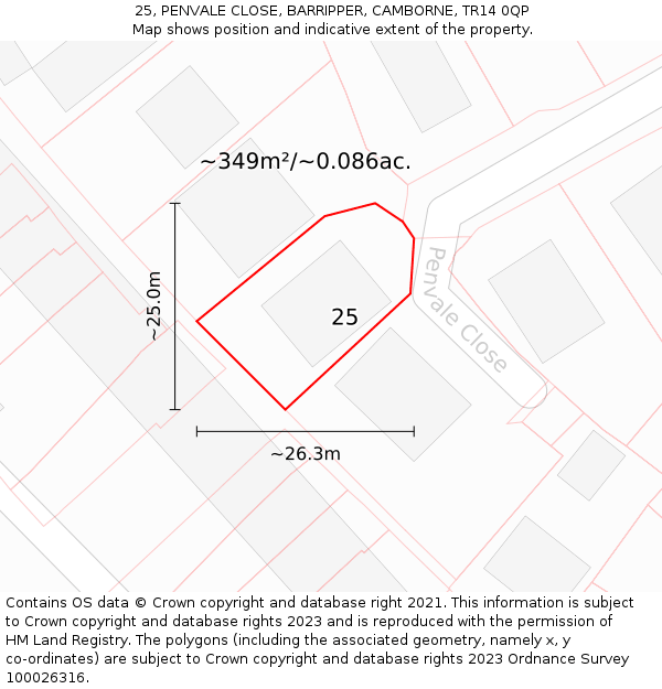 25, PENVALE CLOSE, BARRIPPER, CAMBORNE, TR14 0QP: Plot and title map