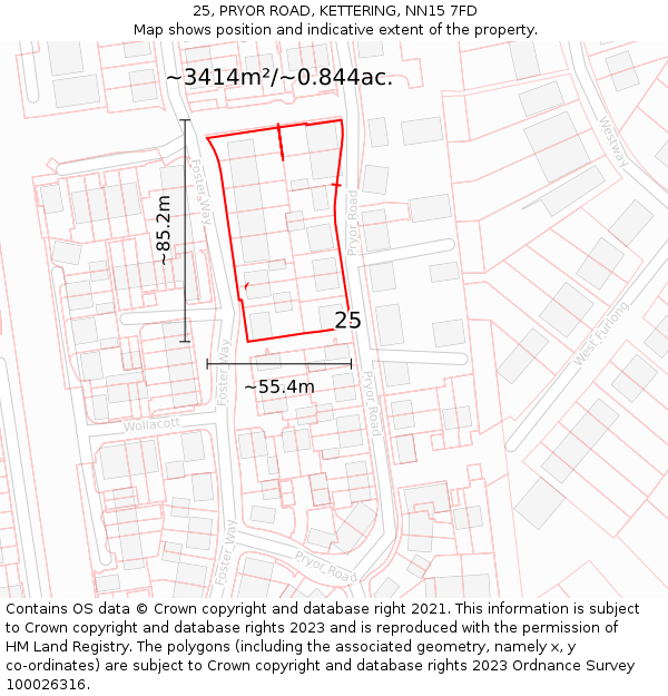 25, PRYOR ROAD, KETTERING, NN15 7FD: Plot and title map