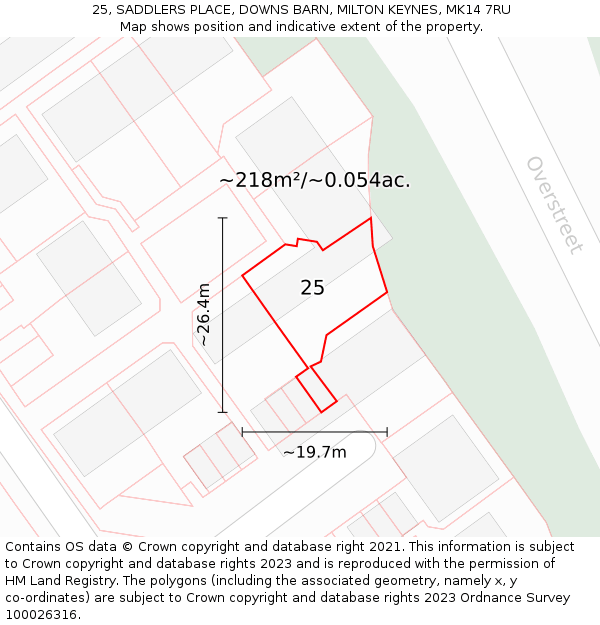 25, SADDLERS PLACE, DOWNS BARN, MILTON KEYNES, MK14 7RU: Plot and title map