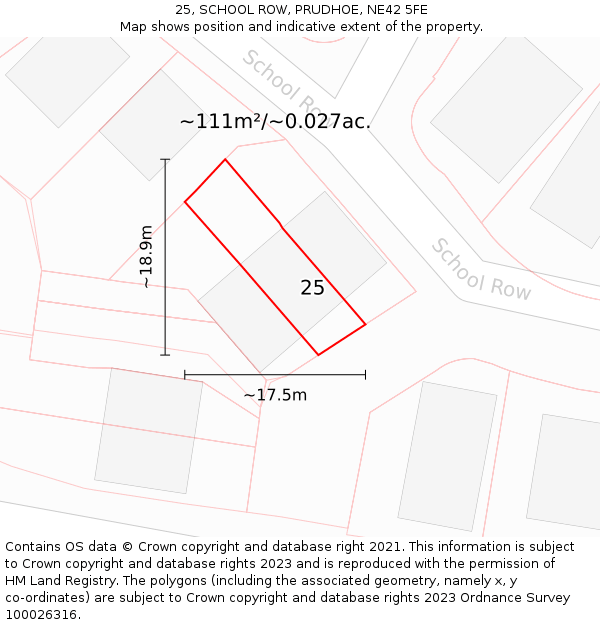 25, SCHOOL ROW, PRUDHOE, NE42 5FE: Plot and title map