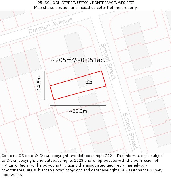 25, SCHOOL STREET, UPTON, PONTEFRACT, WF9 1EZ: Plot and title map