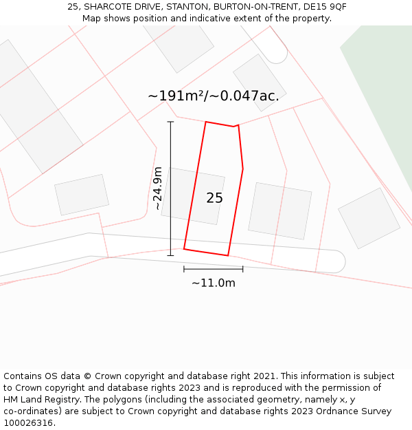 25, SHARCOTE DRIVE, STANTON, BURTON-ON-TRENT, DE15 9QF: Plot and title map