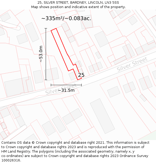 25, SILVER STREET, BARDNEY, LINCOLN, LN3 5SS: Plot and title map