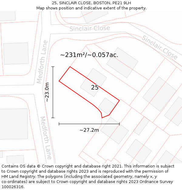 25, SINCLAIR CLOSE, BOSTON, PE21 9LH: Plot and title map
