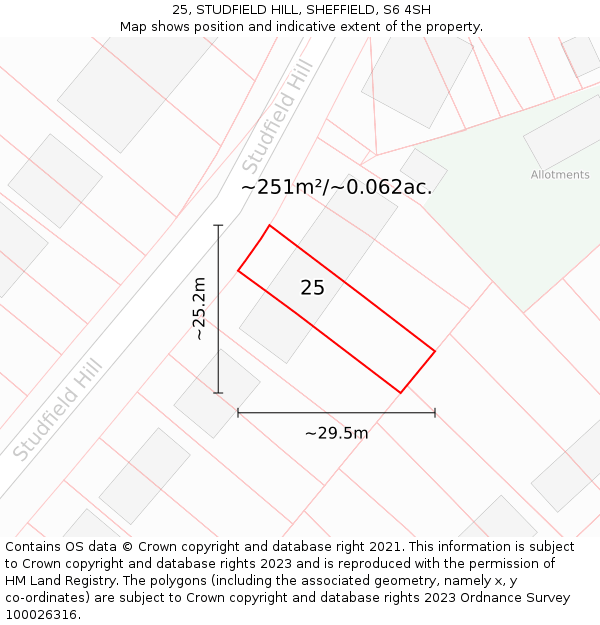 25, STUDFIELD HILL, SHEFFIELD, S6 4SH: Plot and title map