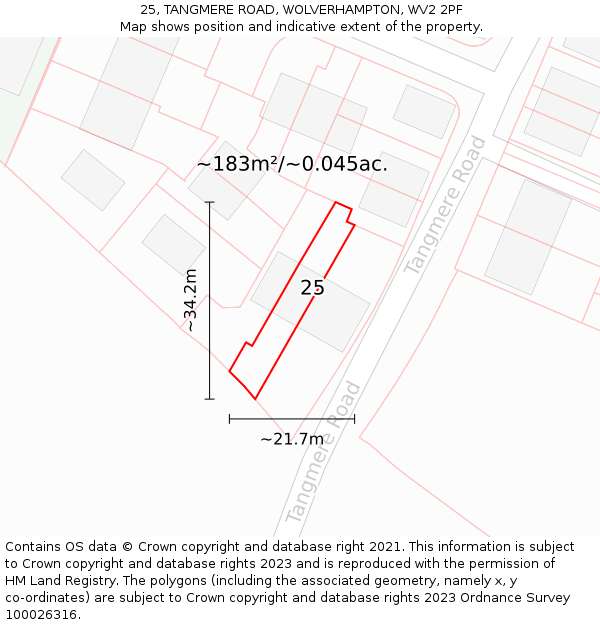25, TANGMERE ROAD, WOLVERHAMPTON, WV2 2PF: Plot and title map