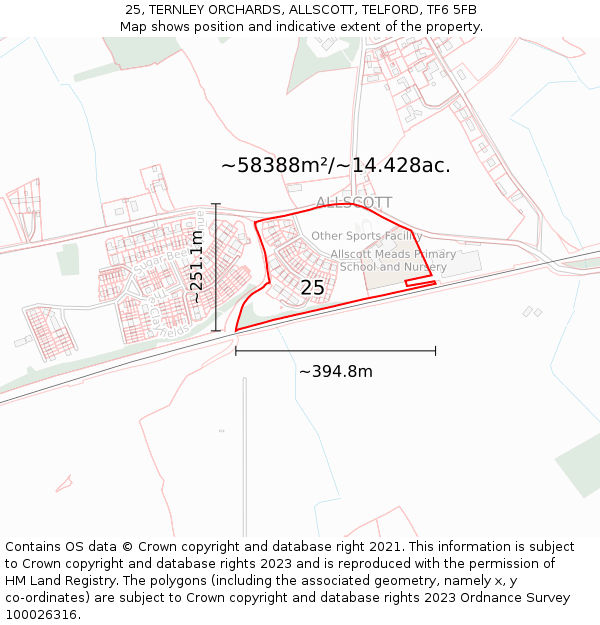 25, TERNLEY ORCHARDS, ALLSCOTT, TELFORD, TF6 5FB: Plot and title map