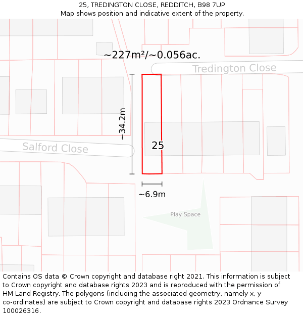 25, TREDINGTON CLOSE, REDDITCH, B98 7UP: Plot and title map