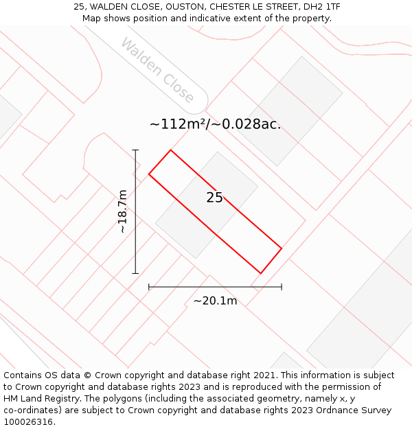 25, WALDEN CLOSE, OUSTON, CHESTER LE STREET, DH2 1TF: Plot and title map