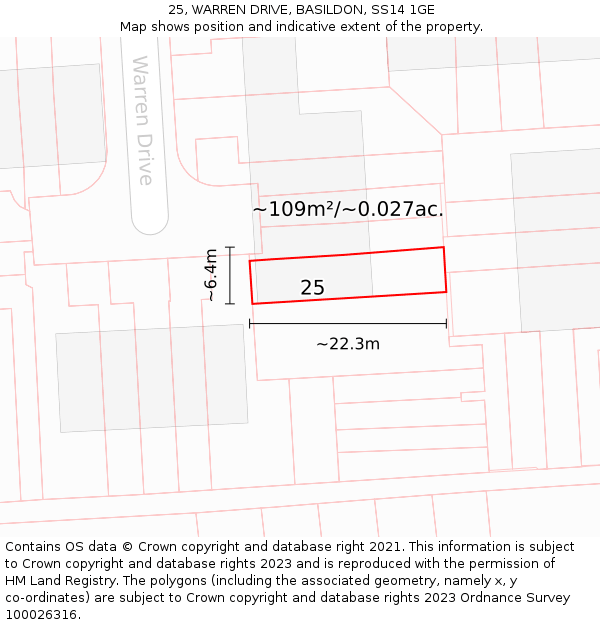 25, WARREN DRIVE, BASILDON, SS14 1GE: Plot and title map