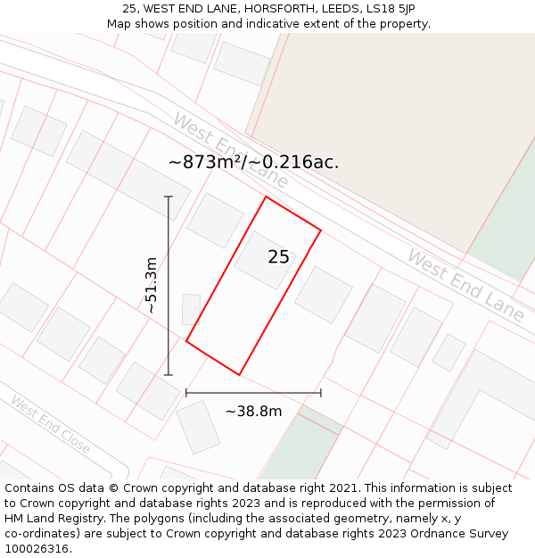 25, WEST END LANE, HORSFORTH, LEEDS, LS18 5JP: Plot and title map