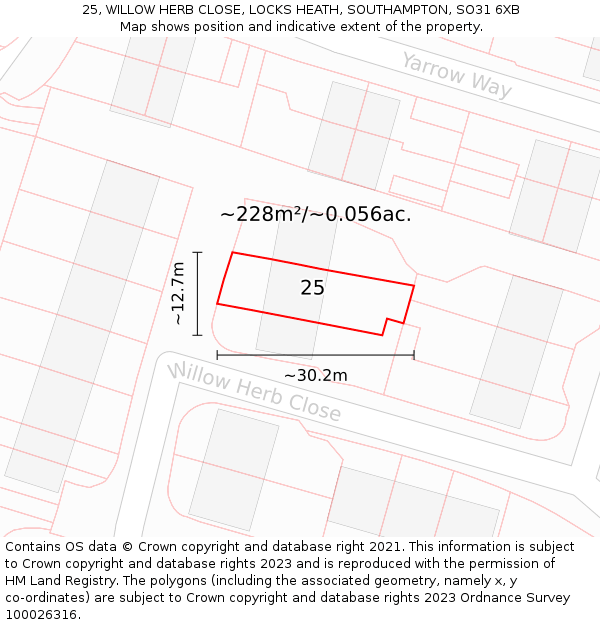25, WILLOW HERB CLOSE, LOCKS HEATH, SOUTHAMPTON, SO31 6XB: Plot and title map