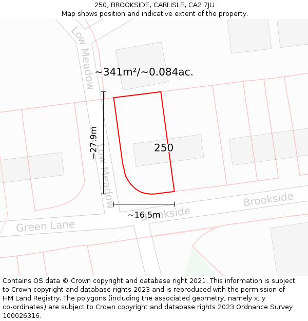 250, BROOKSIDE, CARLISLE, CA2 7JU: Plot and title map