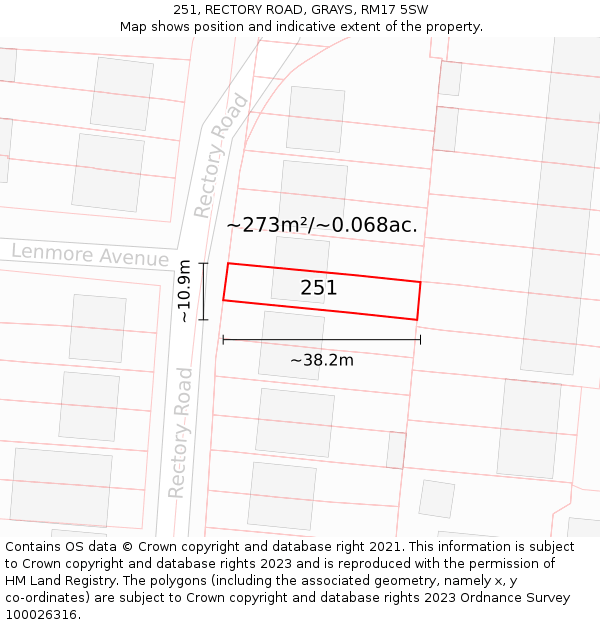 251, RECTORY ROAD, GRAYS, RM17 5SW: Plot and title map