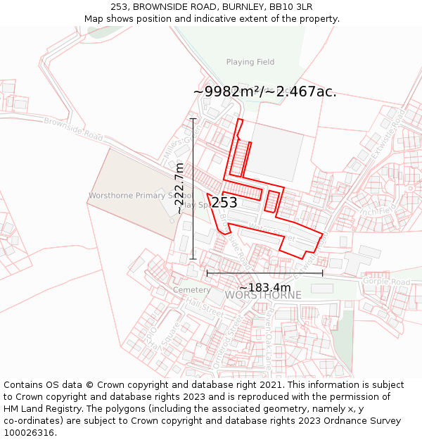 253, BROWNSIDE ROAD, BURNLEY, BB10 3LR: Plot and title map