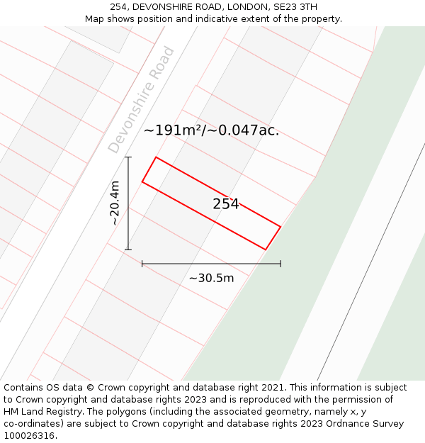 254, DEVONSHIRE ROAD, LONDON, SE23 3TH: Plot and title map
