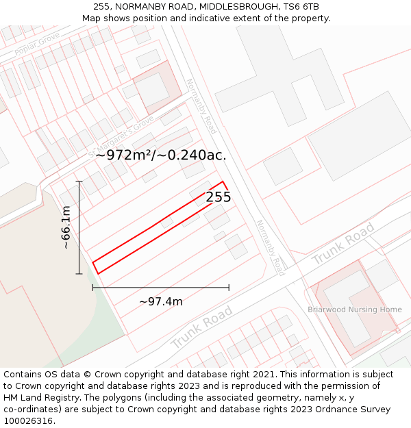 255, NORMANBY ROAD, MIDDLESBROUGH, TS6 6TB: Plot and title map