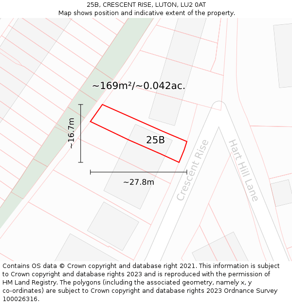 25B, CRESCENT RISE, LUTON, LU2 0AT: Plot and title map