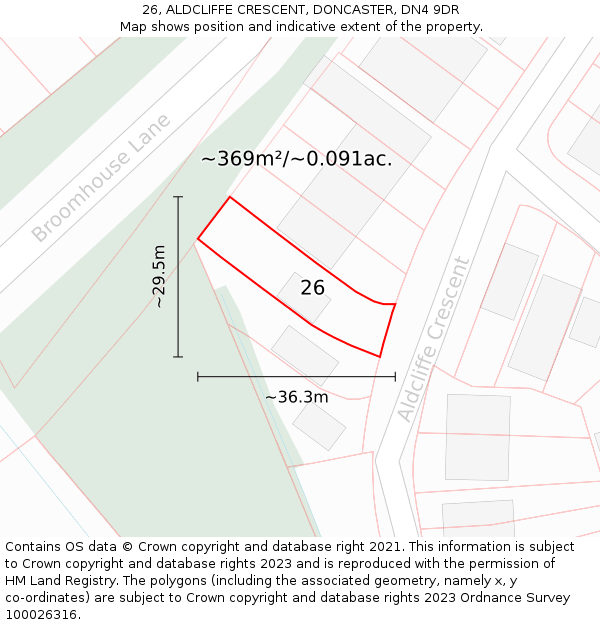 26, ALDCLIFFE CRESCENT, DONCASTER, DN4 9DR: Plot and title map