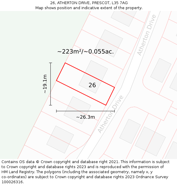 26, ATHERTON DRIVE, PRESCOT, L35 7AG: Plot and title map