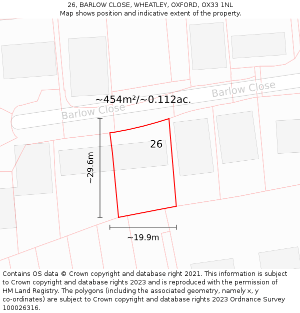 26, BARLOW CLOSE, WHEATLEY, OXFORD, OX33 1NL: Plot and title map