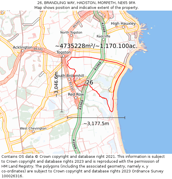 26, BRANDLING WAY, HADSTON, MORPETH, NE65 9FA: Plot and title map