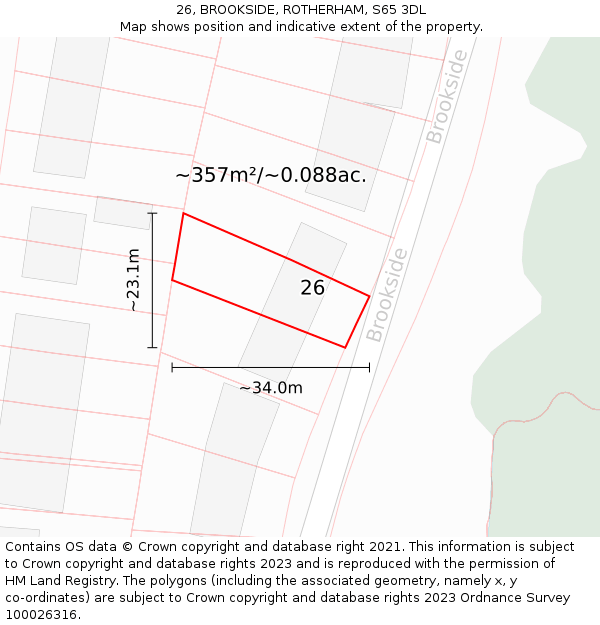 26, BROOKSIDE, ROTHERHAM, S65 3DL: Plot and title map