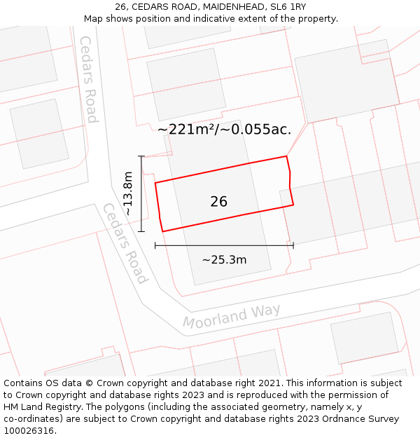 26, CEDARS ROAD, MAIDENHEAD, SL6 1RY: Plot and title map