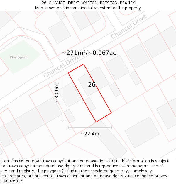26, CHANCEL DRIVE, WARTON, PRESTON, PR4 1FX: Plot and title map