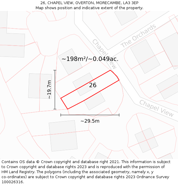 26, CHAPEL VIEW, OVERTON, MORECAMBE, LA3 3EP: Plot and title map