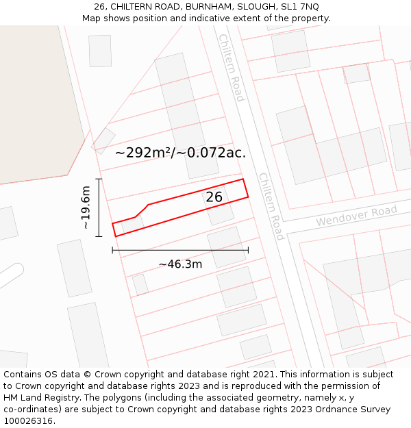 26, CHILTERN ROAD, BURNHAM, SLOUGH, SL1 7NQ: Plot and title map