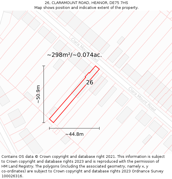 26, CLARAMOUNT ROAD, HEANOR, DE75 7HS: Plot and title map
