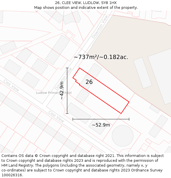 26, CLEE VIEW, LUDLOW, SY8 1HX: Plot and title map