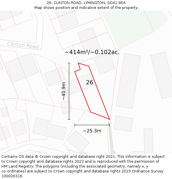 26, CLINTON ROAD, LYMINGTON, SO41 9EA: Plot and title map