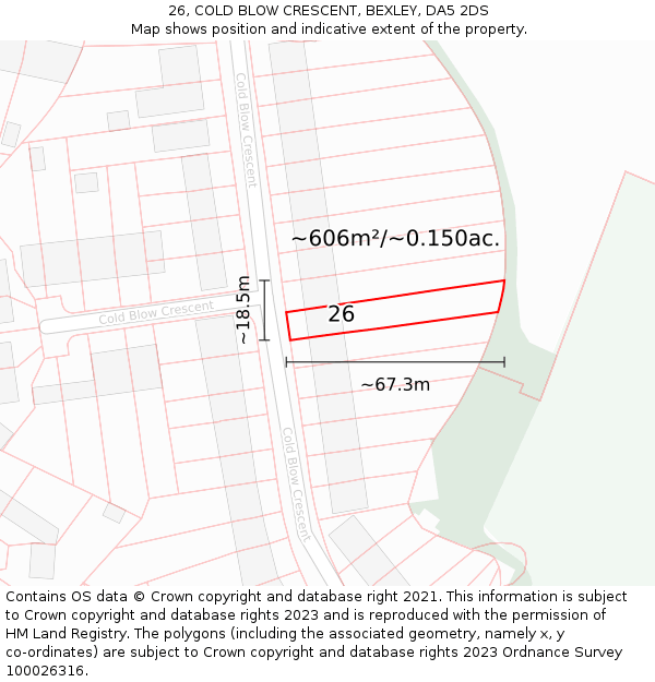 26, COLD BLOW CRESCENT, BEXLEY, DA5 2DS: Plot and title map