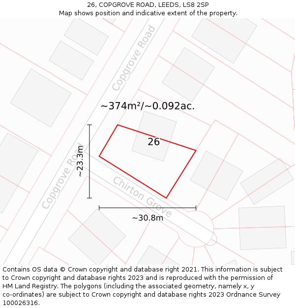 26, COPGROVE ROAD, LEEDS, LS8 2SP: Plot and title map