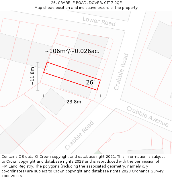 26, CRABBLE ROAD, DOVER, CT17 0QE: Plot and title map